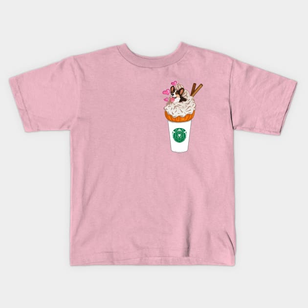 Pumpkin Spice Tri-Color Corgi Latte Kids T-Shirt by SPufferARTs